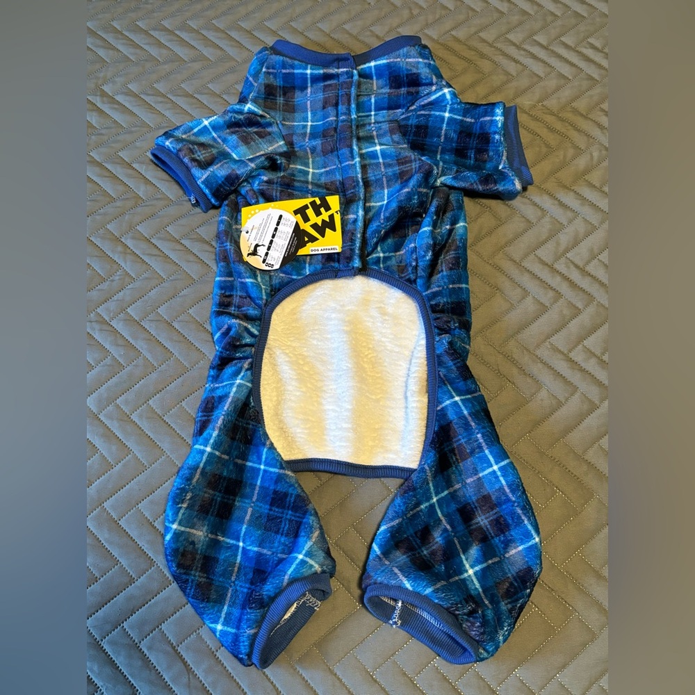 North Paw Pet Dog Apparel Blue Plaid Sherpa Lining Dog One Pc‎ Sz XL Fall Winter